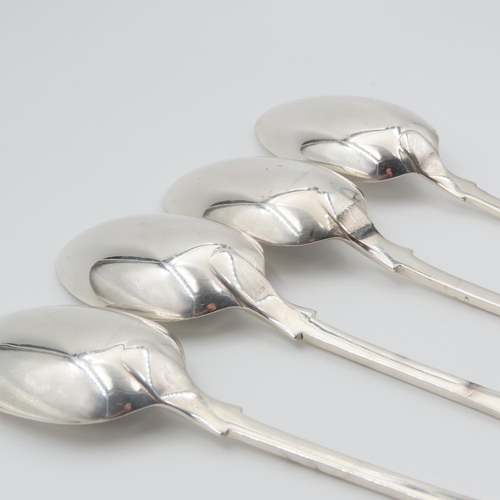 340 - Set of Four Silver Serving Spoons Fiddle Pattern Each 19cm Long