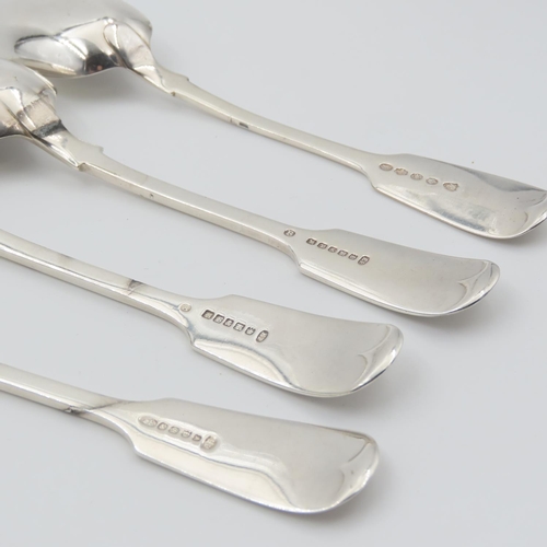 340 - Set of Four Silver Serving Spoons Fiddle Pattern Each 19cm Long