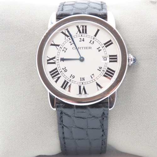 343 - Cartier Ronde Gentlemans Wristwatch Sapphire Set Dial Original As New Rarely Worn Gift Jeweller's Ce... 