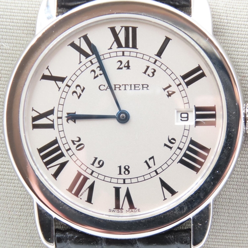 343 - Cartier Ronde Gentlemans Wristwatch Sapphire Set Dial Original As New Rarely Worn Gift Jeweller's Ce... 