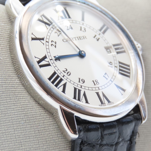 343 - Cartier Ronde Gentlemans Wristwatch Sapphire Set Dial Original As New Rarely Worn Gift Jeweller's Ce... 