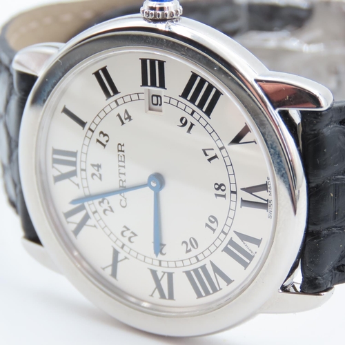 343 - Cartier Ronde Gentlemans Wristwatch Sapphire Set Dial Original As New Rarely Worn Gift Jeweller's Ce... 