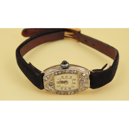 349 - Diamond Set Ladies Cocktail Watch 9 Carat Rose Gold Buckle on Leather Strap