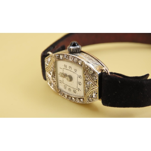 349 - Diamond Set Ladies Cocktail Watch 9 Carat Rose Gold Buckle on Leather Strap