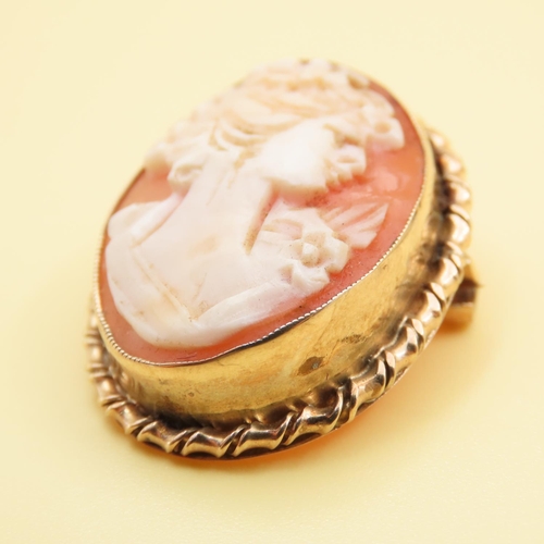 355 - Cameo Brooch Oval Form Classical Maiden Side Profile Mounted on 9 Carat Yellow Gold Setting, Cameo 3... 