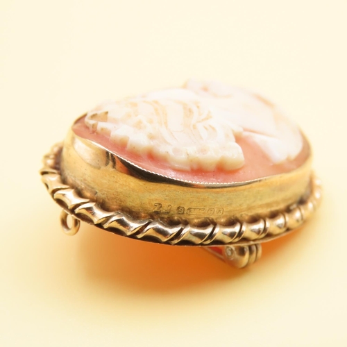 355 - Cameo Brooch Oval Form Classical Maiden Side Profile Mounted on 9 Carat Yellow Gold Setting, Cameo 3... 