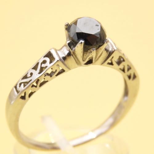 36 - Black Spinel Solitaire Ring Mounted on 9 Carat White Gold Band Size S and a Half