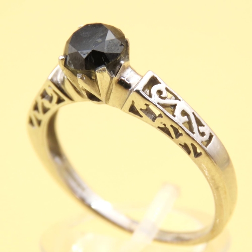 36 - Black Spinel Solitaire Ring Mounted on 9 Carat White Gold Band Size S and a Half
