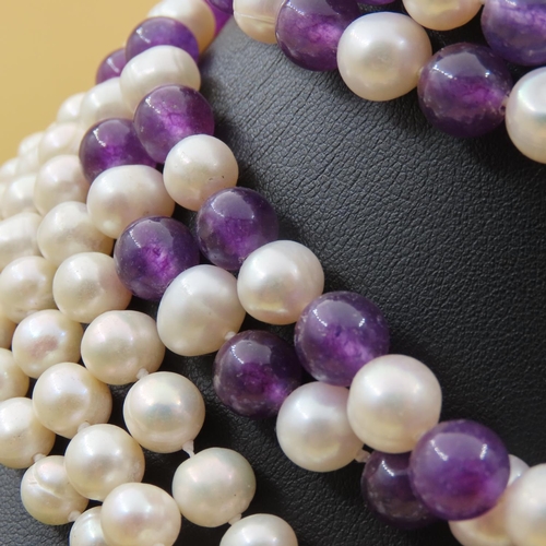 369 - Amethyst and Pearl Necklace and Pearl Necklace Two in Lot