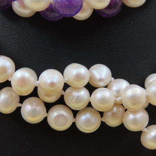 369 - Amethyst and Pearl Necklace and Pearl Necklace Two in Lot