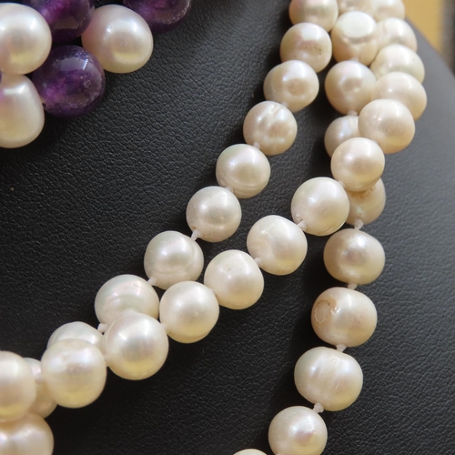 369 - Amethyst and Pearl Necklace and Pearl Necklace Two in Lot