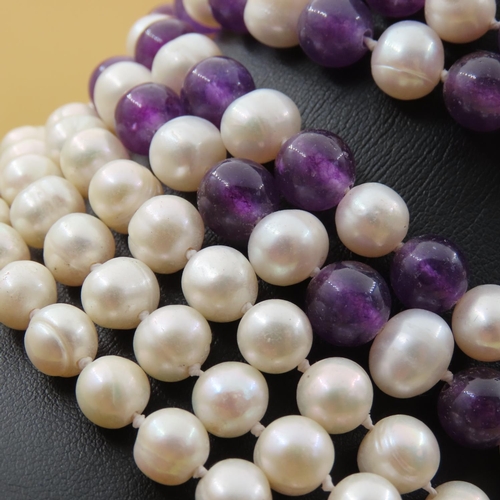 369 - Amethyst and Pearl Necklace and Pearl Necklace Two in Lot