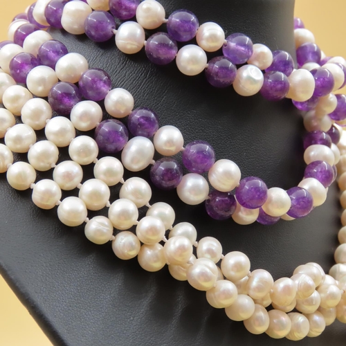 369 - Amethyst and Pearl Necklace and Pearl Necklace Two in Lot