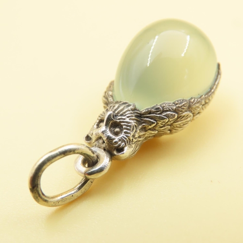 372 - Russian Silver Gilt Quail Egg Form Pendant Polished Jade 3cm High