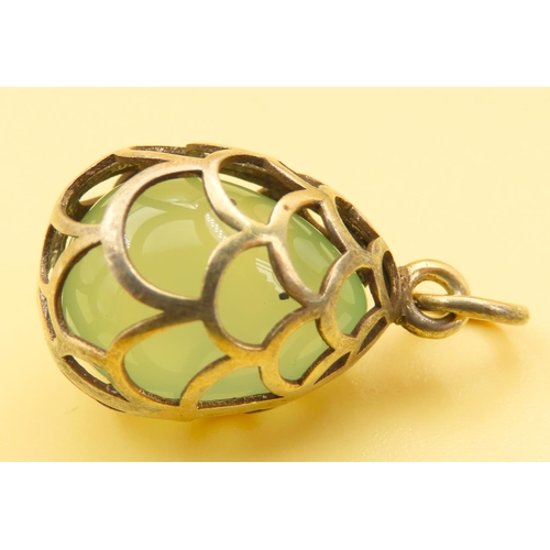 373 - Russian Silver Gilt Green Chalcedony Egg Form Pendant 3cm High