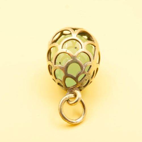 373 - Russian Silver Gilt Green Chalcedony Egg Form Pendant 3cm High