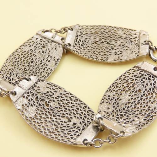 374 - Silver Ladies Panel Bracelet Floral Motifs 20cm Long