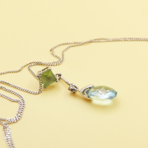 384 - Blue Topaz Peridot and Diamond Set Pendant 9 Carat Yellow Gold Pendant 3cm High Mounted on 9 Carat W... 