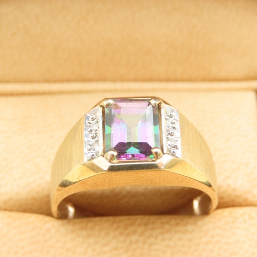 388 - Mystic Topaz and Diamond Set 9 Carat Yellow Gold Ring Size Z and a Half