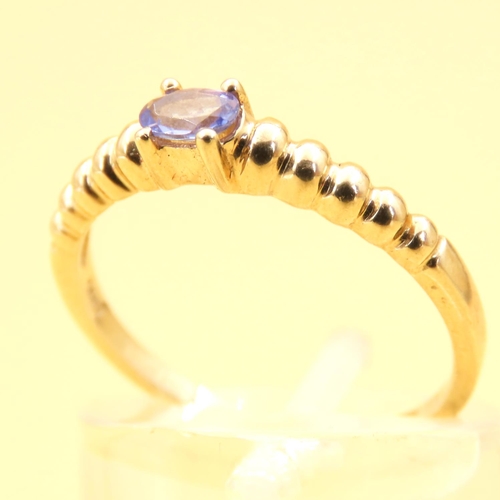 39 - Solitaire Amethyst Ring Mounted on 9 Carat Yellow Gold Beaded Motif Band Size N and a Half