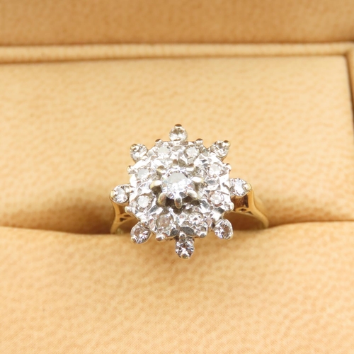 394 - Diamond Cluster Ring Mounted on 18 Carat Yellow Gold Band Size M