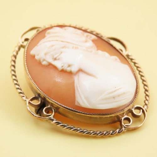 395 - 9 Carat Yellow Gold Mounted Cameo Brooch 4cm High with Shaped Form Surround