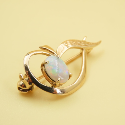 396 - Opal Four Claw Set 18 Carat Yellow Gold Brooch 3cm Wide