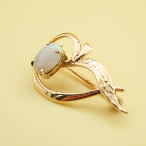 396 - Opal Four Claw Set 18 Carat Yellow Gold Brooch 3cm Wide