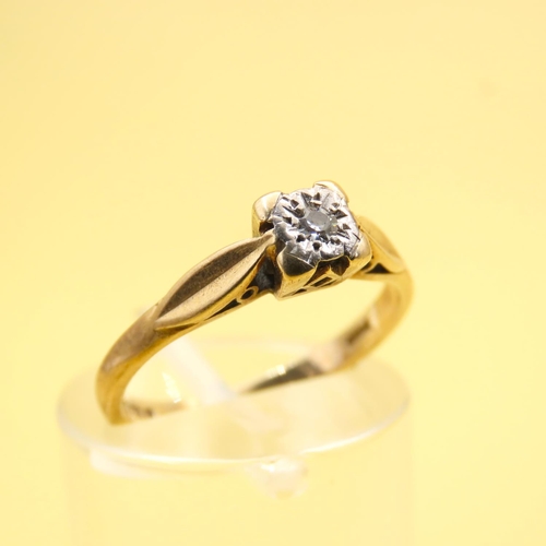 398 - Old European Cut Solitaire Diamond Ladies Ring Mounted on 9 Carat Yellow Gold Band Ring Size J