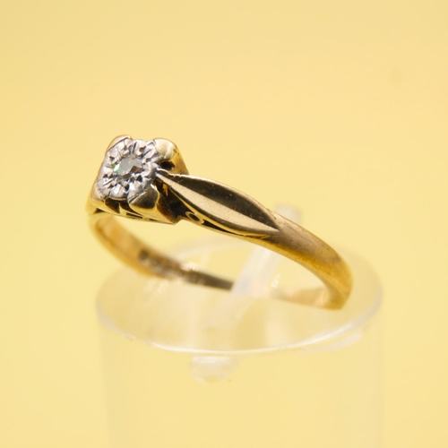 398 - Old European Cut Solitaire Diamond Ladies Ring Mounted on 9 Carat Yellow Gold Band Ring Size J