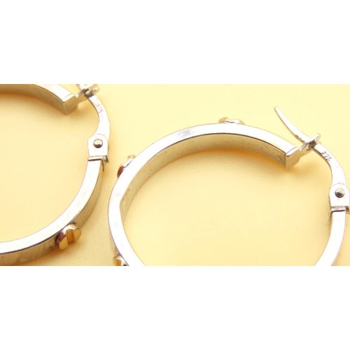 4 - Pair of 9 Carat Yellow and White Gold Cartier Design Hoop Earrings Each 2cm Diameter