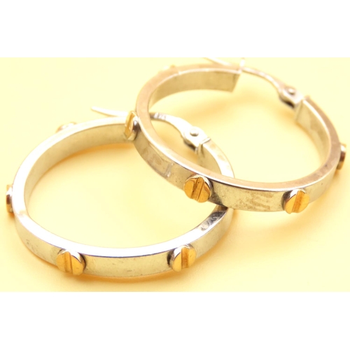 4 - Pair of 9 Carat Yellow and White Gold Cartier Design Hoop Earrings Each 2cm Diameter