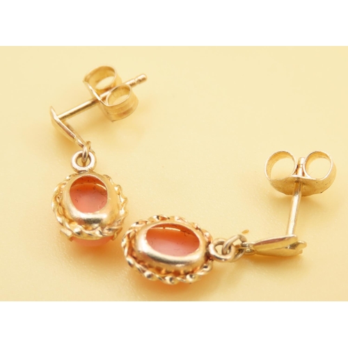 40 - Pair of Coral Set Earrings Mounted on 9 Carat Yellow Gold Each 1.5cm Drop