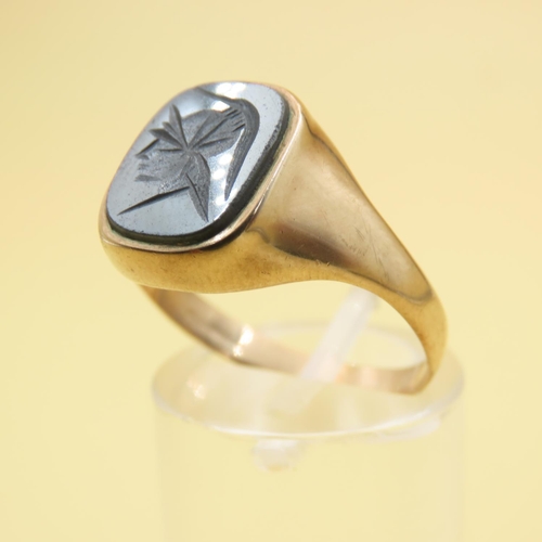 409 - Hematite Panel Set 9 Carat Yellow Gold Signet Ring Size S