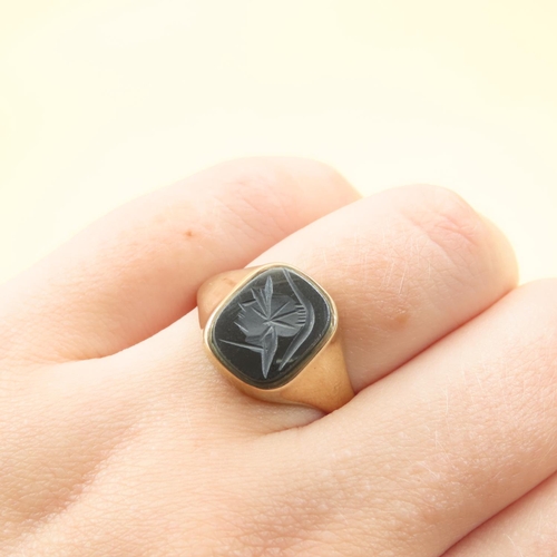 409 - Hematite Panel Set 9 Carat Yellow Gold Signet Ring Size S