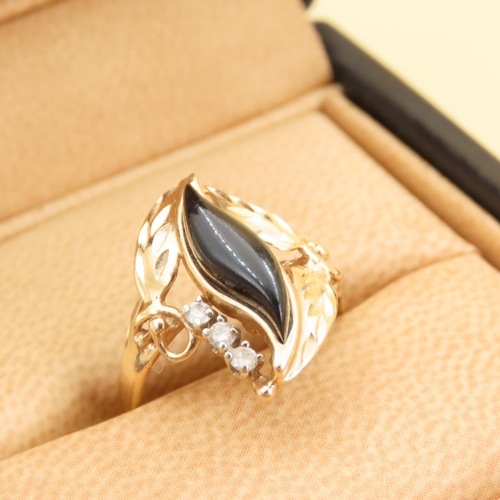 41 - Black Coral and Diamond Set Hawaii Ring Mounted on 14 Carat Yellow Gold Size M