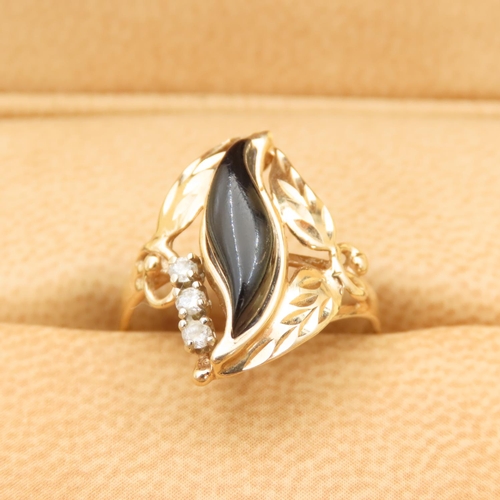 41 - Black Coral and Diamond Set Hawaii Ring Mounted on 14 Carat Yellow Gold Size M