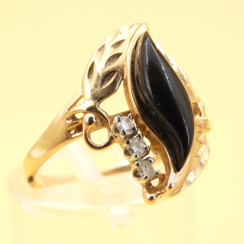 41 - Black Coral and Diamond Set Hawaii Ring Mounted on 14 Carat Yellow Gold Size M