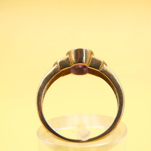 412 - Oval Cut Amethyst Set Centre Stone Ring with Diamond Set Shoulders Mounted on 9 Carat Yellow Gold Ba... 