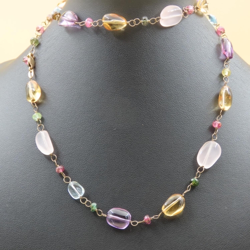 415 - Emerald Amethyst Aquamarine and Other Gemstone Set Ladies 9 Carat Gold Mounted Necklace