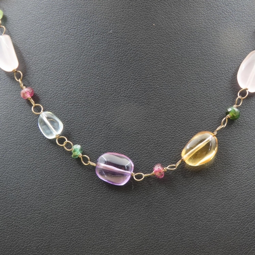 415 - Emerald Amethyst Aquamarine and Other Gemstone Set Ladies 9 Carat Gold Mounted Necklace