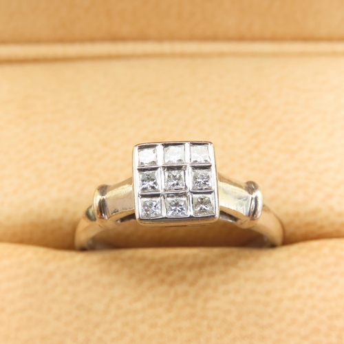 424 - Nine Diamond Princess Cut Cluster Ring Mounted on 18 Carat White Gold Band