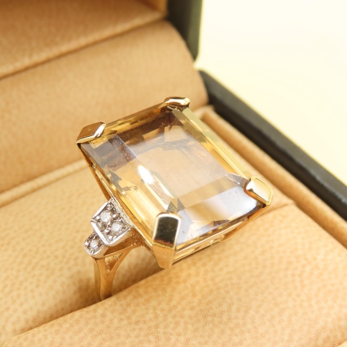 426 - Citrine and Diamond Set Statement Ring Mounted on 18 Carat Yellow Gold Band Citrine of Rich Golden C... 