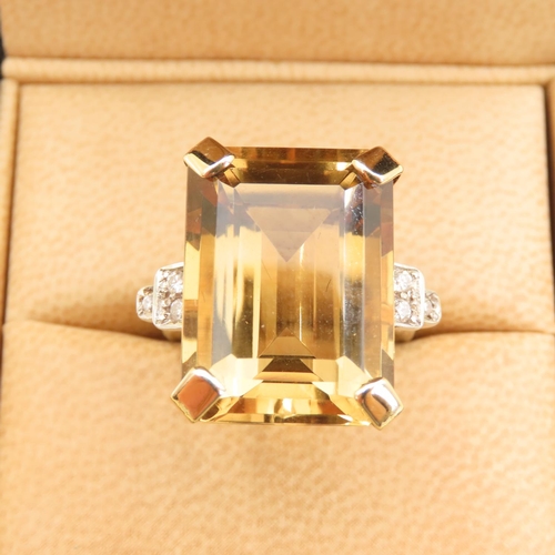 426 - Citrine and Diamond Set Statement Ring Mounted on 18 Carat Yellow Gold Band Citrine of Rich Golden C... 