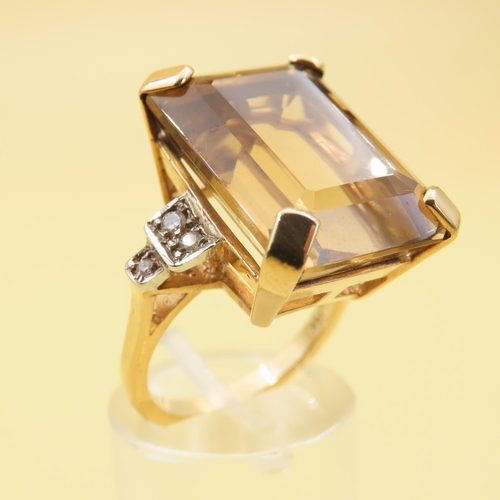 426 - Citrine and Diamond Set Statement Ring Mounted on 18 Carat Yellow Gold Band Citrine of Rich Golden C... 