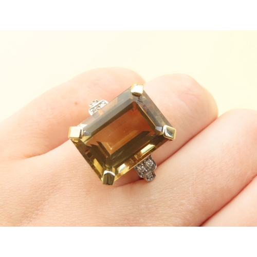 426 - Citrine and Diamond Set Statement Ring Mounted on 18 Carat Yellow Gold Band Citrine of Rich Golden C... 