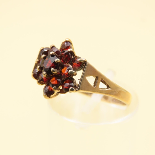 427 - Garnet Cluster Ring Mounted on 9 Carat Yellow Gold Band Ring Size O