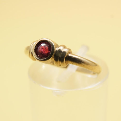 429 - Ruby Centerstone Ring Rubover Set Mounted on 9 Carat Yellow Gold Band Size L