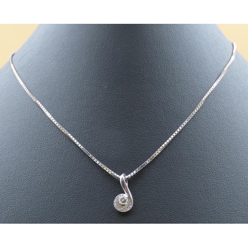 435 - Diamond solitaire Pendant Necklace Set in 9 Carat White Gold Further Set in White Gold Chain