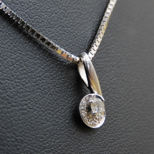 435 - Diamond solitaire Pendant Necklace Set in 9 Carat White Gold Further Set in White Gold Chain